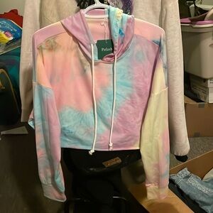 NWT Pofash “Moonmist” cropped hooded tshirt sz Lg